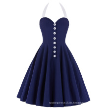 Belle Poque Stock Stock Retro Vintage Halter Schatz Nylon-Baumwolle Navy blau Party Picknick Kleid BP000118-2